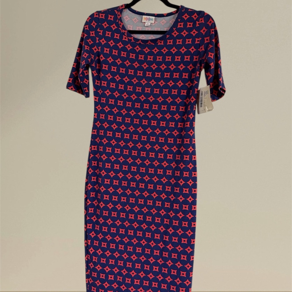 LuLaRoe Navy and Red Patterned Midi Dress